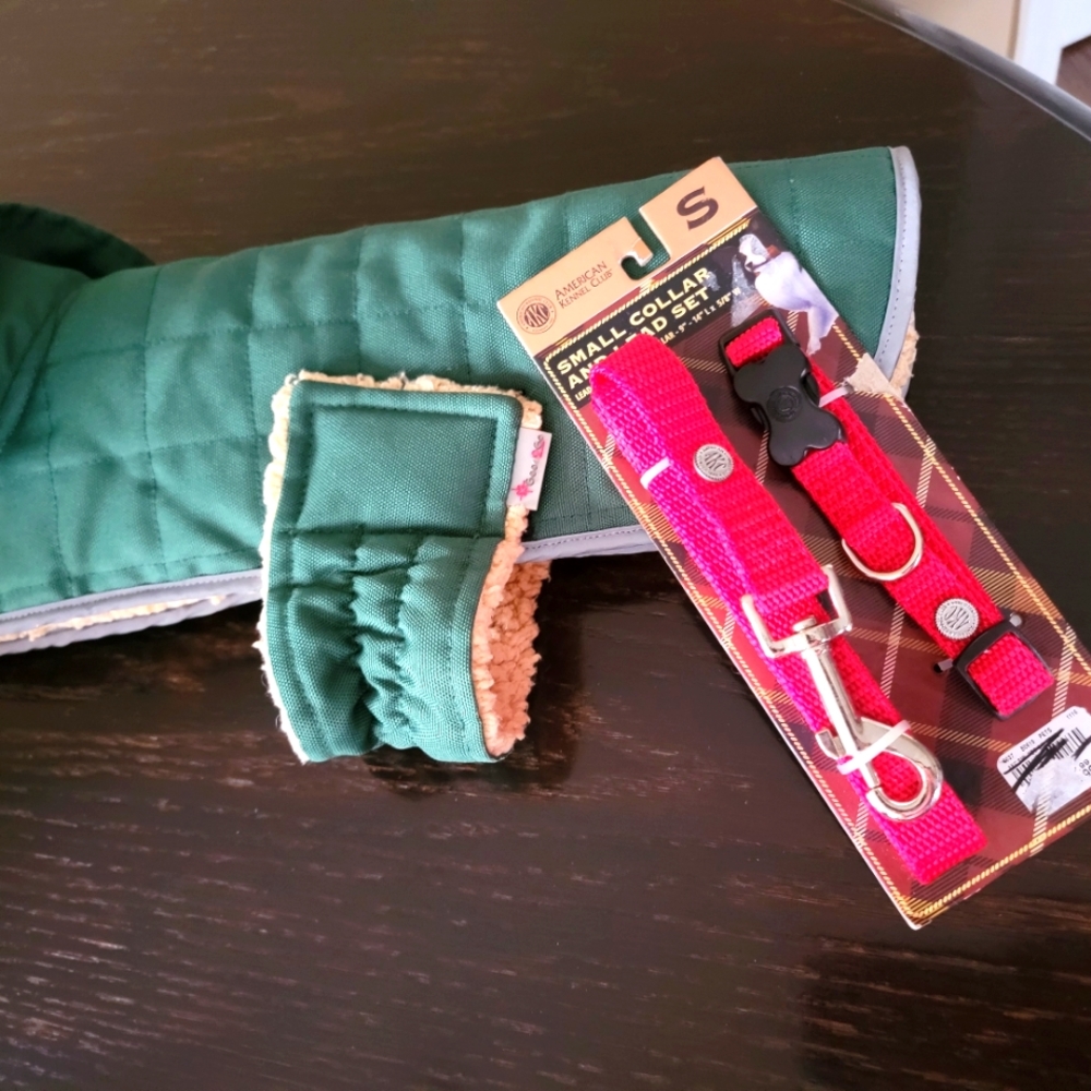 Good2go sherpa lined dog jacket w/leash collar